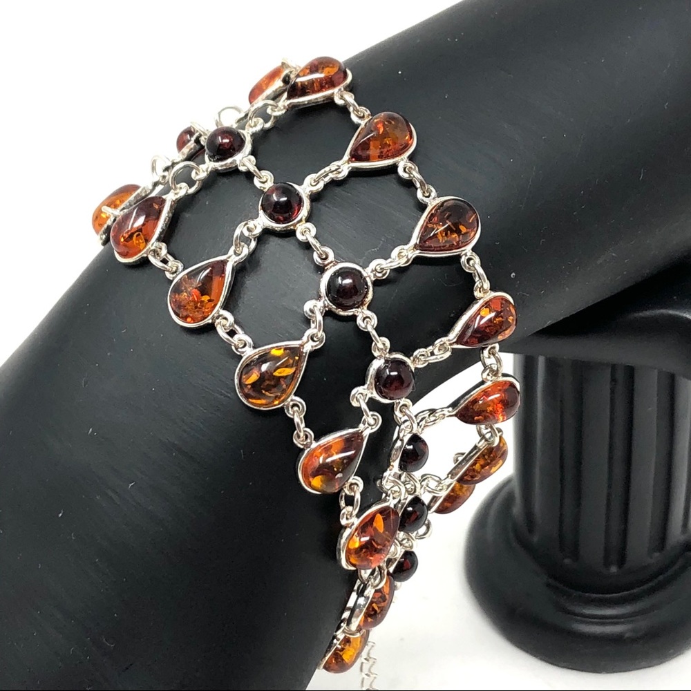 Baltic Amber, sterling silver lace bracelet, NWOT
